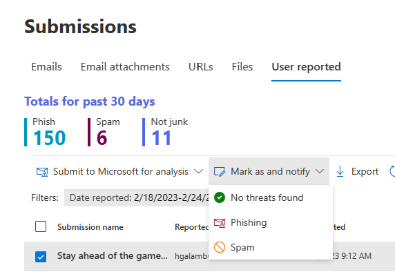 The page displaying the user-reported messages