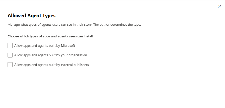 Screenshot of Allowed agent types.