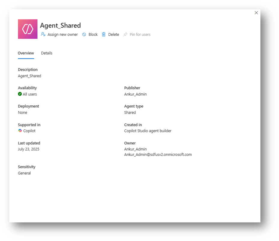 Screenshot showing where to assign a new shared agent owner.