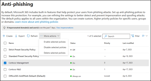 Configure anti-phishing policies in Microsoft Defender for Office 365 - Office  365 | Microsoft Learn