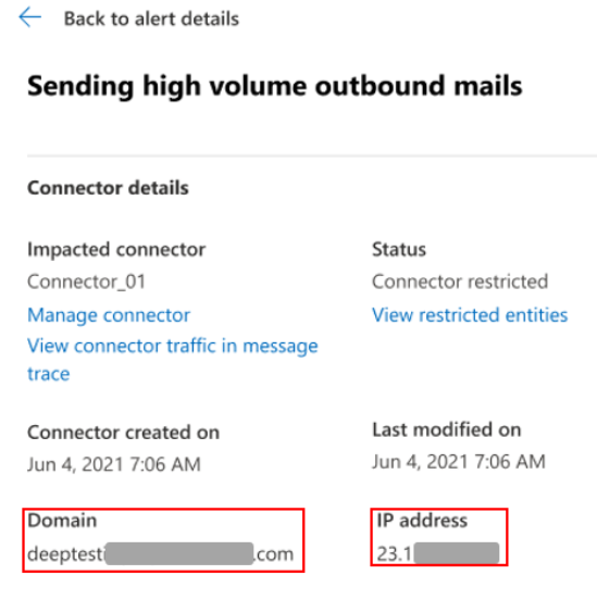Connector compromise outbound email details