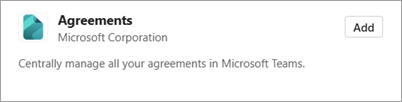 A screenshot of adding the Agreements app in Teams.