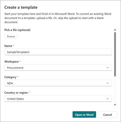 A screenshot of the Create a template page.