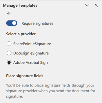 A screenshot of the Manage templates panel showing the Select a provider option.
