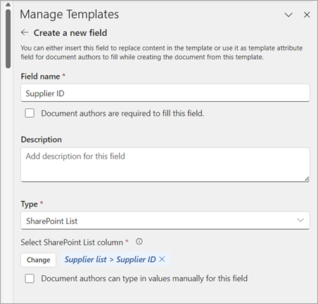 A screenshot showing the field associated with a SharePoint list.