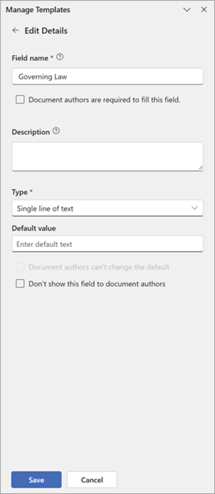 A screenshot showing the Manage templates panel showing the Save button.