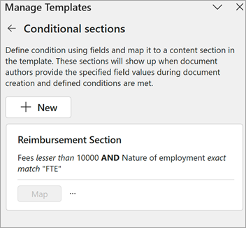 A screenshot of the new condition on the Condition sections panel on the Manage templates panel.