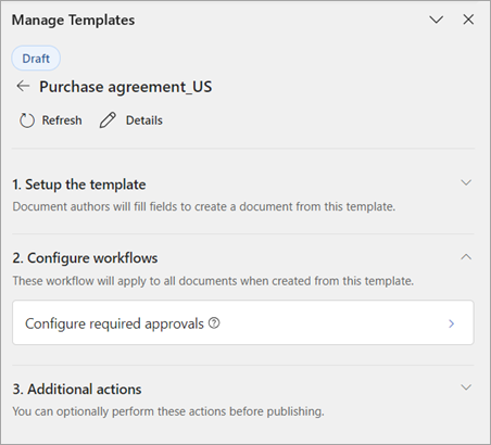 A screenshot of the Configure workflows section on the Manage templates panel.