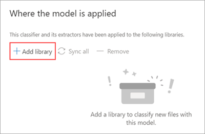 Screenshot of Where the model is applied section with the Add library option highlighted.