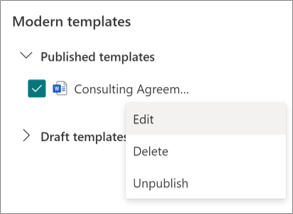 Screenshot of the Modern templates section showing the published templates.