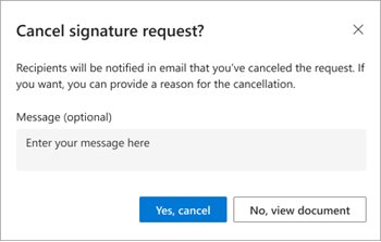 Screenshot of the Cancel signature request confirmation screen.