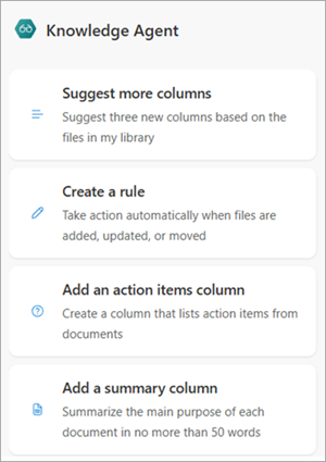 Screenshot of the chat panel showing the instruction for column actions.