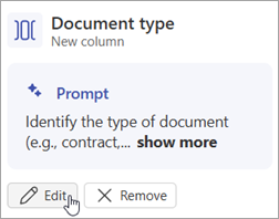 Screenshot of a column card on the chat panel with the suggested with the Edit option highlighted.