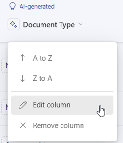 Screenshot of a suggested with the Edit column option highlighted.