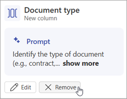 Screenshot of a column card on the chat panel with the suggested with the Remove option highlighted.