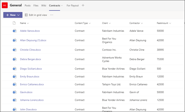 List view of SharePoint library.
