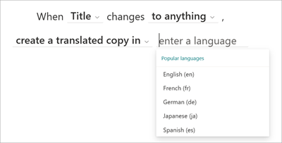 Screenshot of the Create a rule page showing the enter a language option.