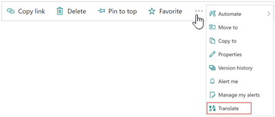 Screenshot showing the Translate option from the ribbon.