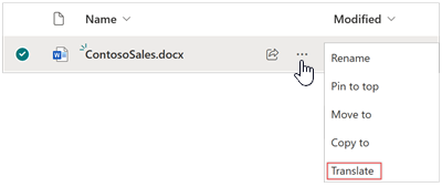 Captura de pantalla que muestra la opción Traducir junto al documento.