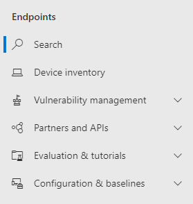 The Endpoints quick launch bar in the Microsoft Defender portal