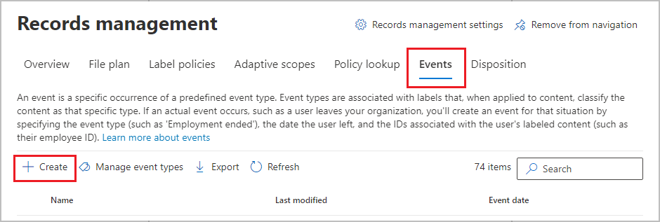 Create an event to trigger start of retention for event-based retention labels.