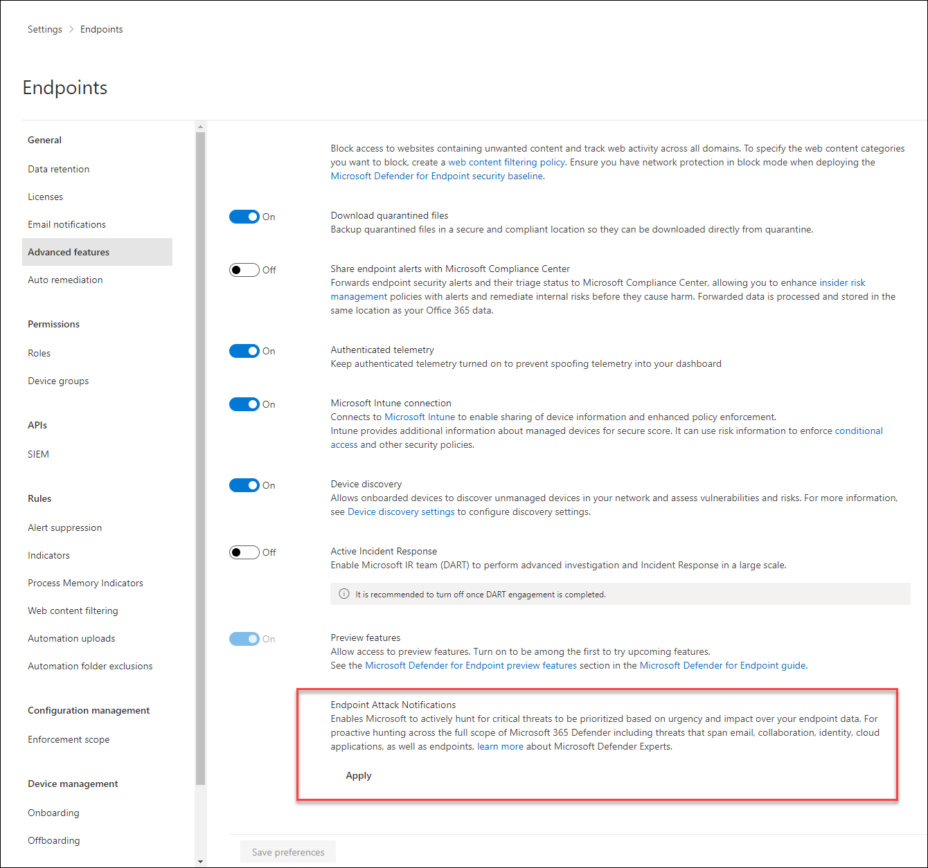 How to enable Endpoint Attack Notifications in 365 Defender Portal