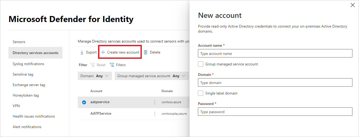 The Create new account option