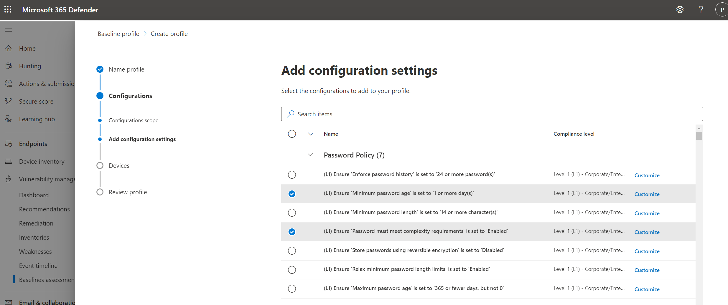 Screenshot of the add configuration settings page