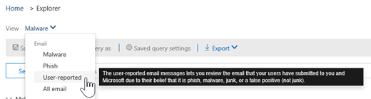 The View menu for Explorer for emails