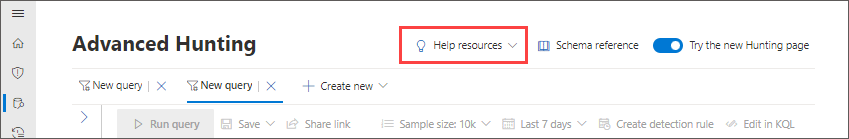 Screenshot of help resources