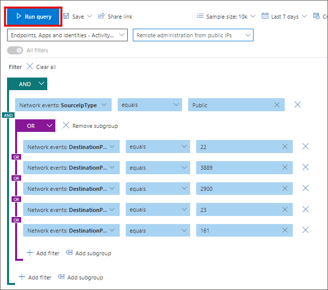 Screenshot of guided mode query builder loaded query