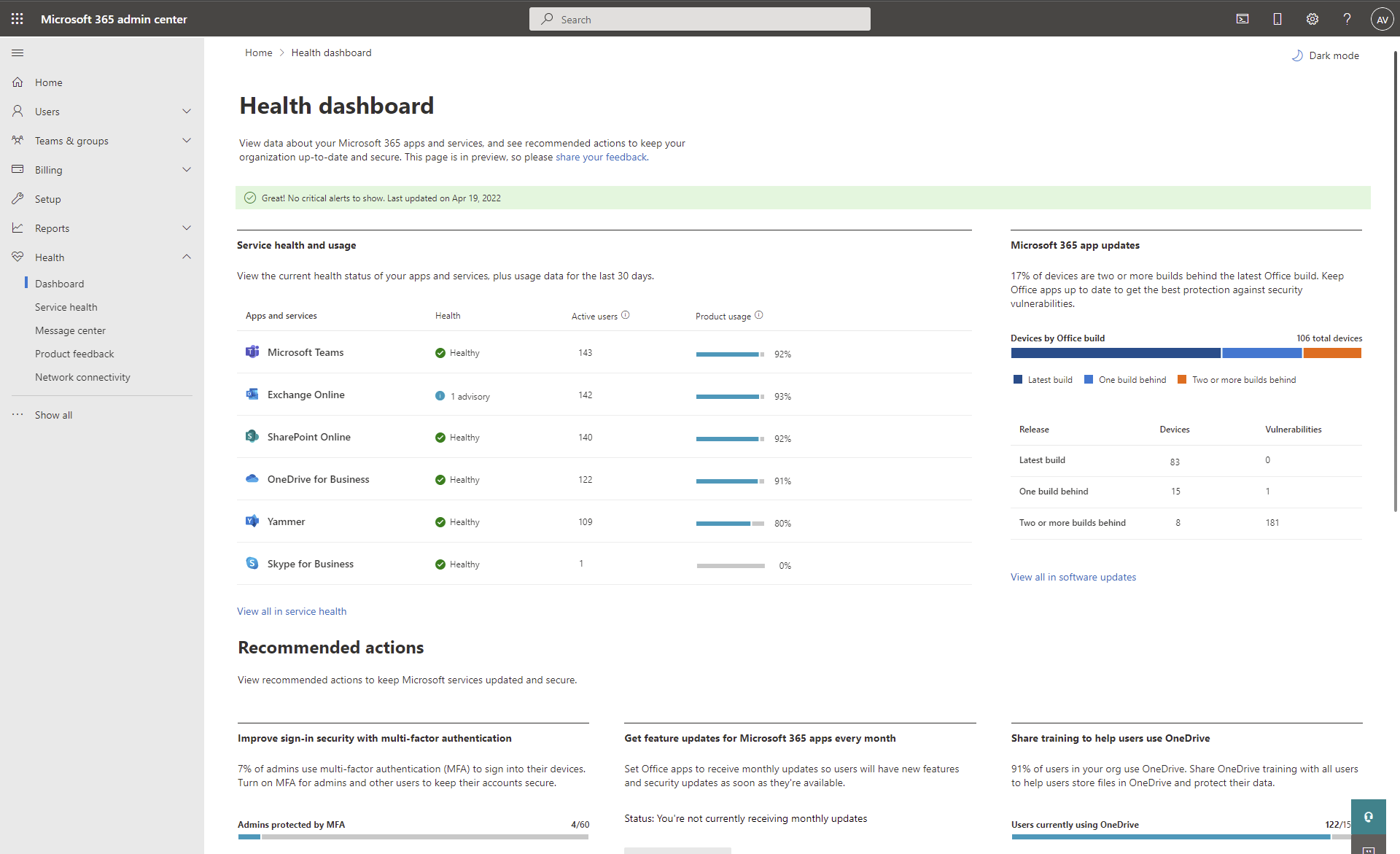 Health dashboard