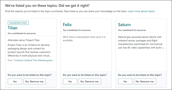 Screenshot of suggested topics in the topic center.