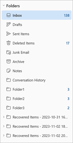 Screenshot showing an example of newly create folder where content has been restored.