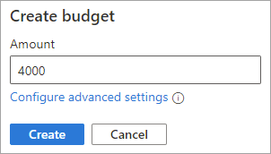 The Create budget window in the Microsoft 365 admin center.