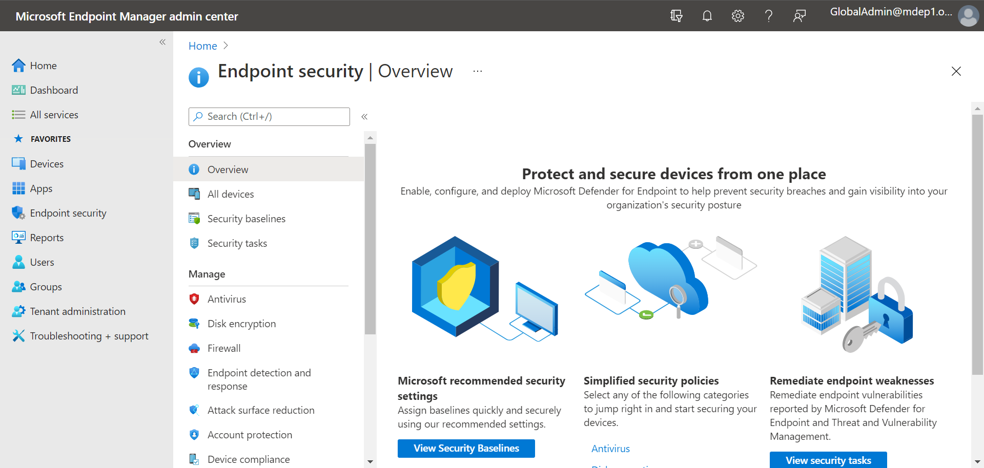 Endpoint security policies in the Intune portal