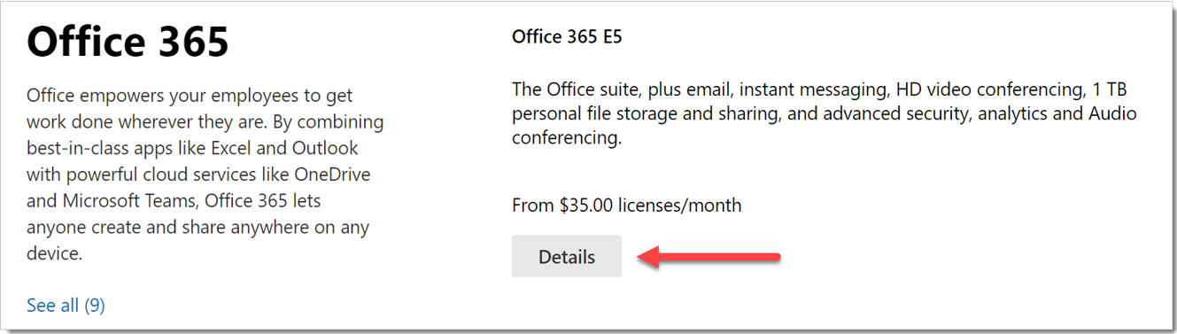 The Details button in the Microsoft 365 Defender portal