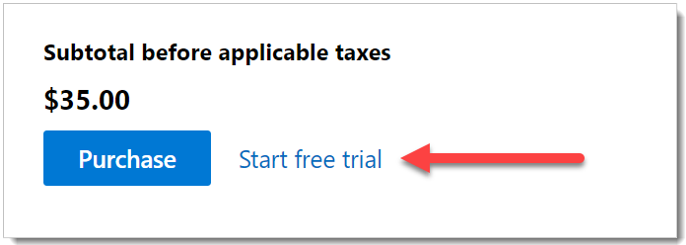 The Start free trial button in the Microsoft 365 Defender portal