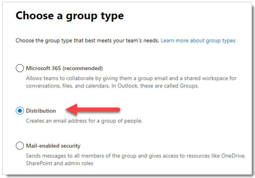  The Choose a group type section.