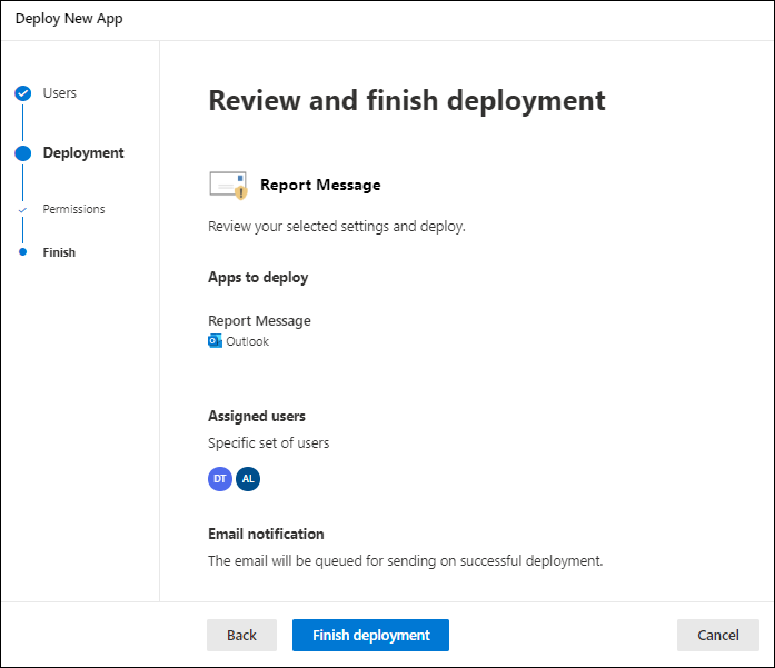 The Review and finish deployment page of Deploy New App.