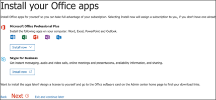 The Office 365 E5 page where you can install your Office apps