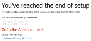 The Office 365 E5 setup completion confirmation page