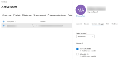 The Microsoft 365 Admin Center page where you can select the Microsoft 365 E5 license
