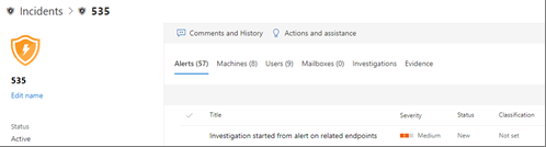 The investigation page in the Microsoft 365 Defender portal