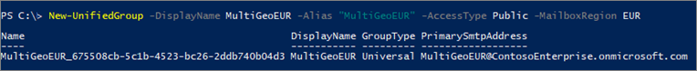 Screenshot of New-UnifiedGroup PowerShell cmdlet with syntax.