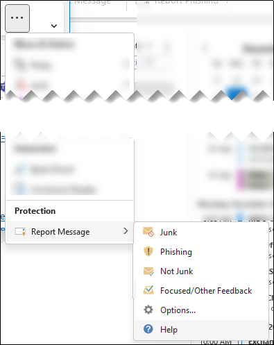 Select a message and then select the Report Message button in the Simplified Ribbon in Outlook.