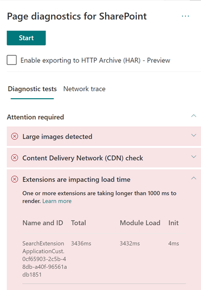 Screenshot showing page load time results.