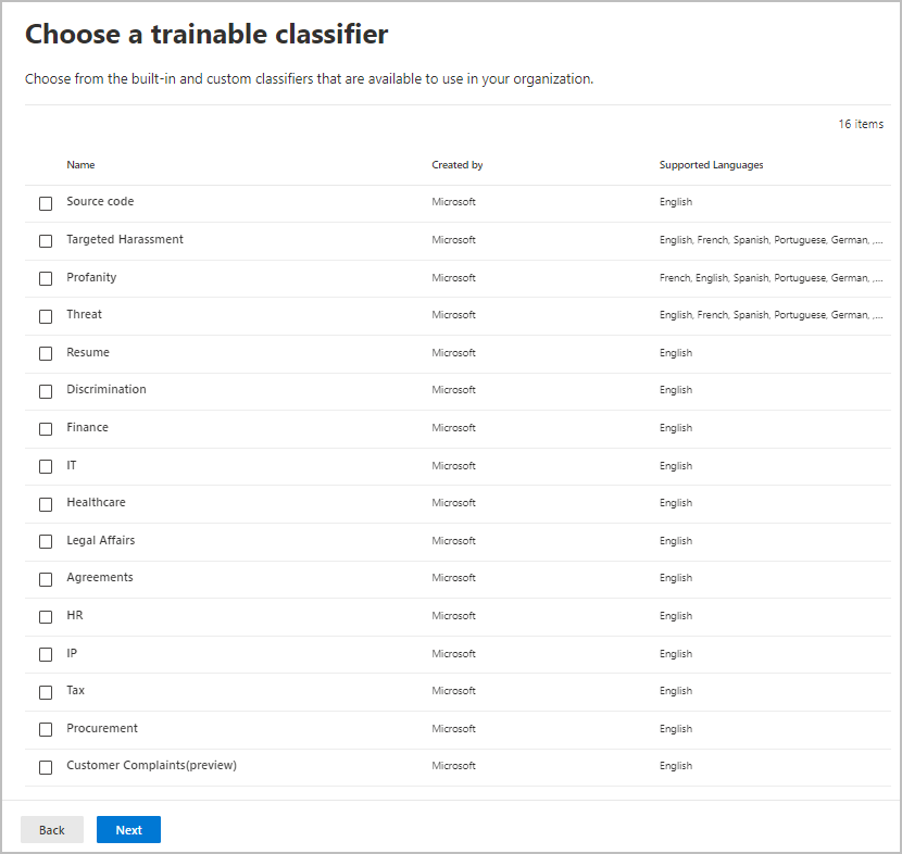 Choose trainable classifier.