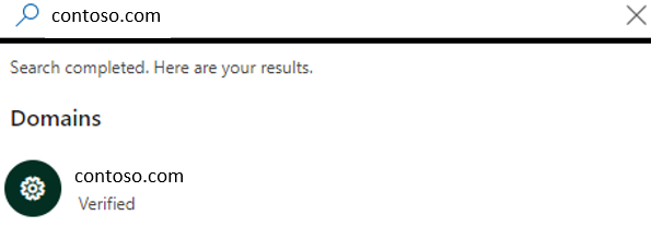 Search results showing domains owned in the admin center.