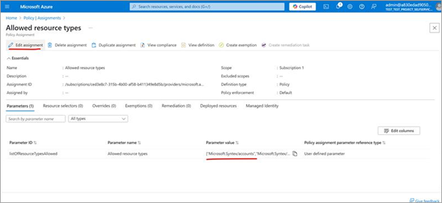 Screenshot of the Allowed resource types configuration page in Azure portal.
